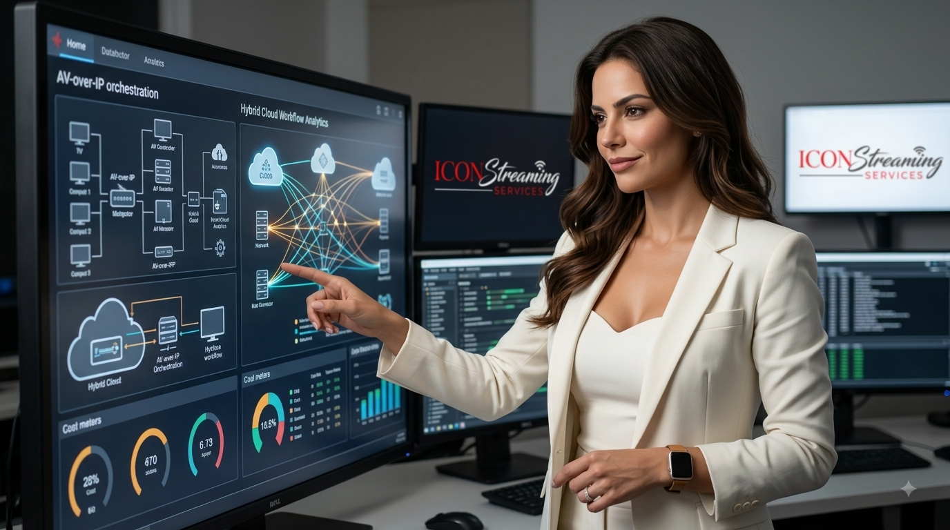 Dot Picazo analizando diagramas de orquestación AV-over-IP en un centro de control NOC